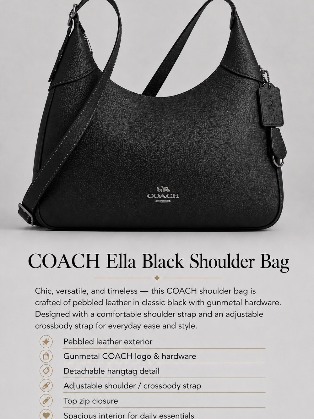 Coach Ella shoulder bag 2026 NWT includes coach bag charm retail $650